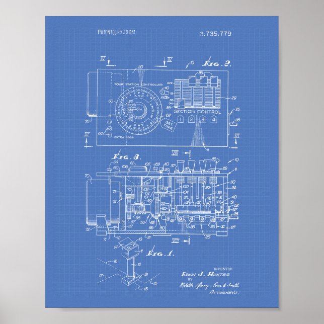 Affiches Automatic controller 1973 Patent Art Blueprint (Devant)