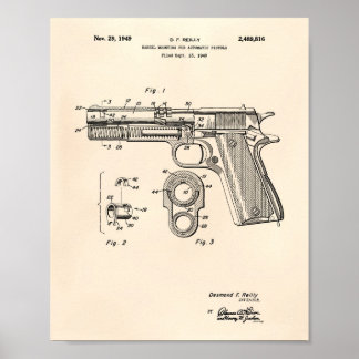 Affiches Automatic Pistols 1949 Patent Art Old Peper