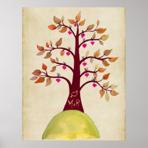 Affiches Automne Arbre de l'automne Monogramme Mariage