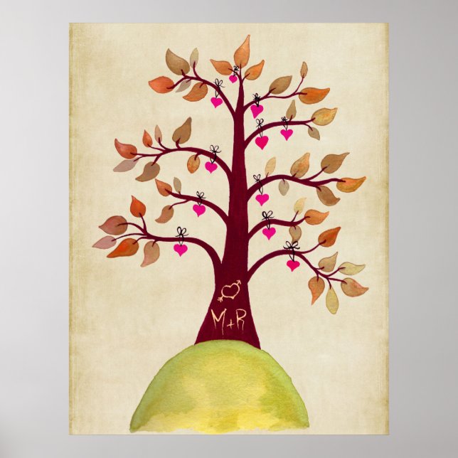 Affiches Automne Arbre de l'automne Monogramme Mariage (Devant)