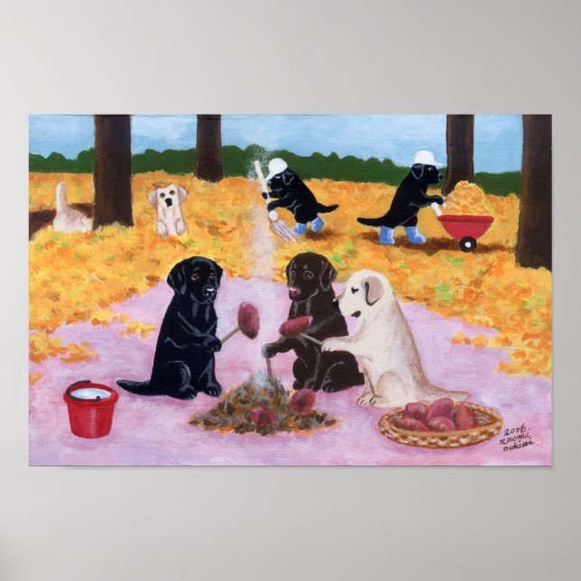 Affiches Automne Fun Labradors OEuvre d'art (Devant)