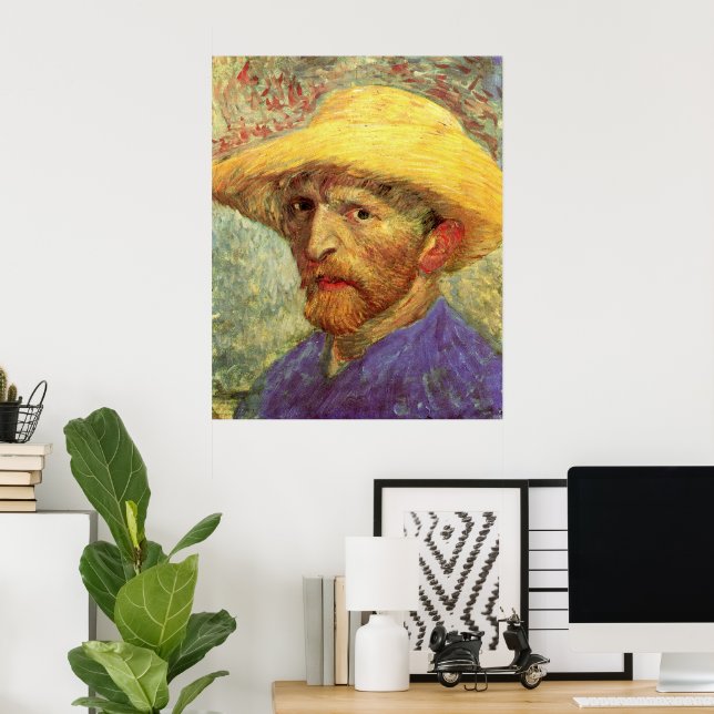Affiches Autoportrait de Vincent van Gogh au chapeau de pai (Bureau à domicile)