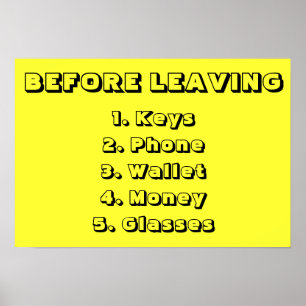 Affiches Avant De Quitter La Liste De Contrôle De La Chambr