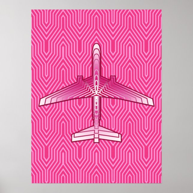 Affiches Avion Art déco, Fuchsia et Pastel Pink (Devant)