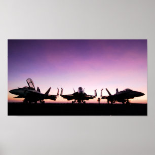 Affiches Avion F/A 18 Hornet au coucher du soleil