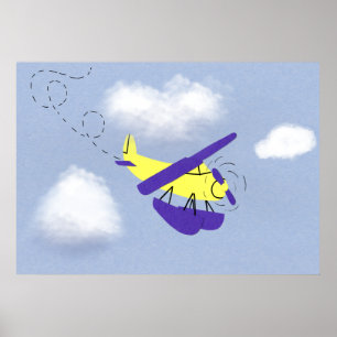 Affiches Avion Jaune et Bleu Cartoon Art