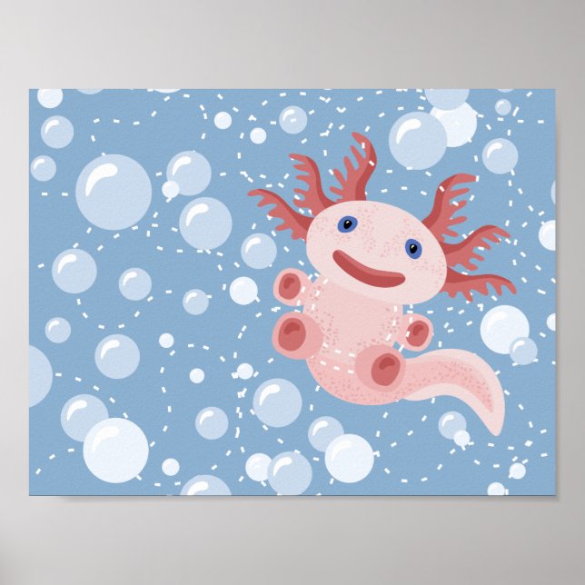 Affiches Axolotl et les bulles Bold Vector Design (Devant)