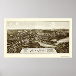 Affiches Ayer, MA Carte panoramique - 1886