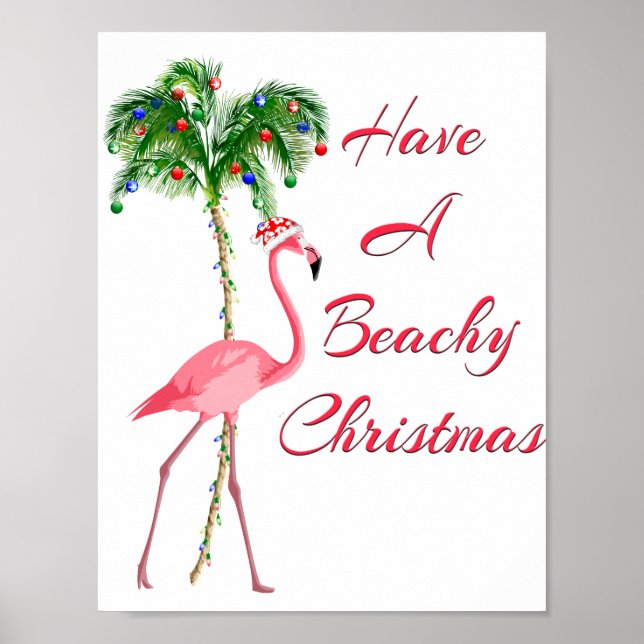 Affiches Ayez Un Flamant rose De Noël En Plage (Devant)