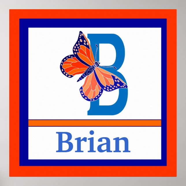 Affiches B est pour papillon et nom de garçon Wall Art pour (Devant)