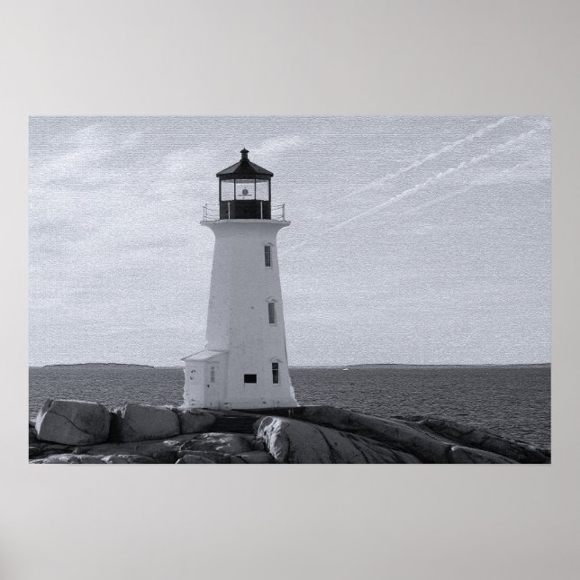 Affiches B&W Peggy's Cove Lighthouse (Devant)