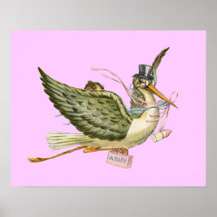 Affiches BABILLAGE FILLE STORK ,crème