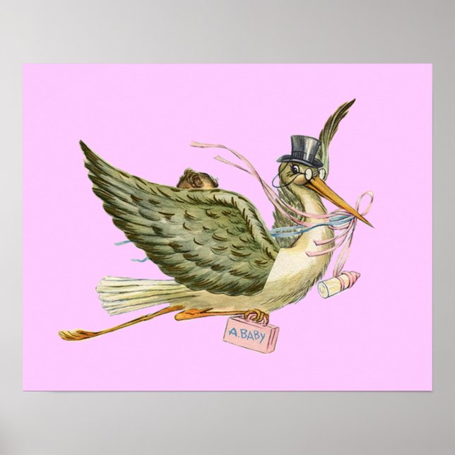 Affiches BABILLAGE FILLE STORK ,crème (Devant)
