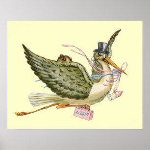 Affiches BABILLAGE FILLE STORK ,crème