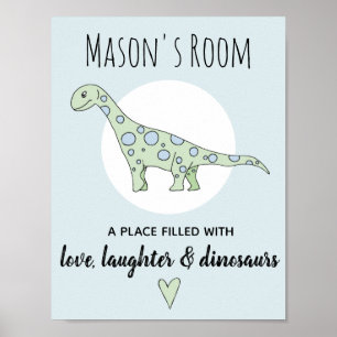 Affiches Baby Boy Doodle Green Dinosaur et nom Nursery