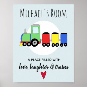 Affiches Baby Boy Locomotive Colorful Nom du train Nursery