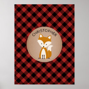 Affiches Baby Fox Plaid Infirmière personnalisée
