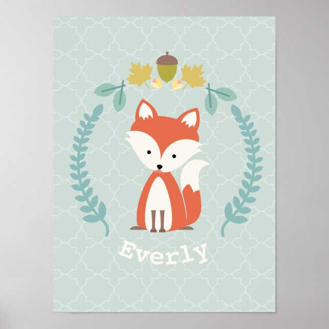 Affiches Baby Fox Wreath Infirmière personnalisée (Devant)
