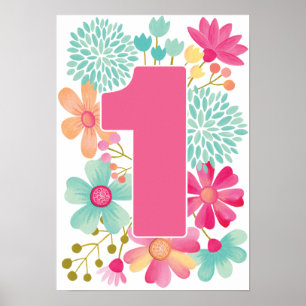 Affiches Baby Girl 1st Birthday Number One Art Imprimer