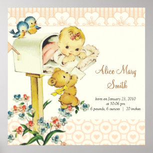 Affiches Baby Girl vintage dans boîte postale Naissance per