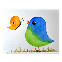 Baby Nursery wallart_ Aquarelle Bleu Oiseau