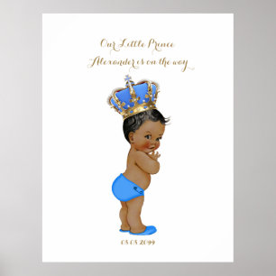Affiches Baby shower Garçon, bleu blanc, élégant, 32x41 300