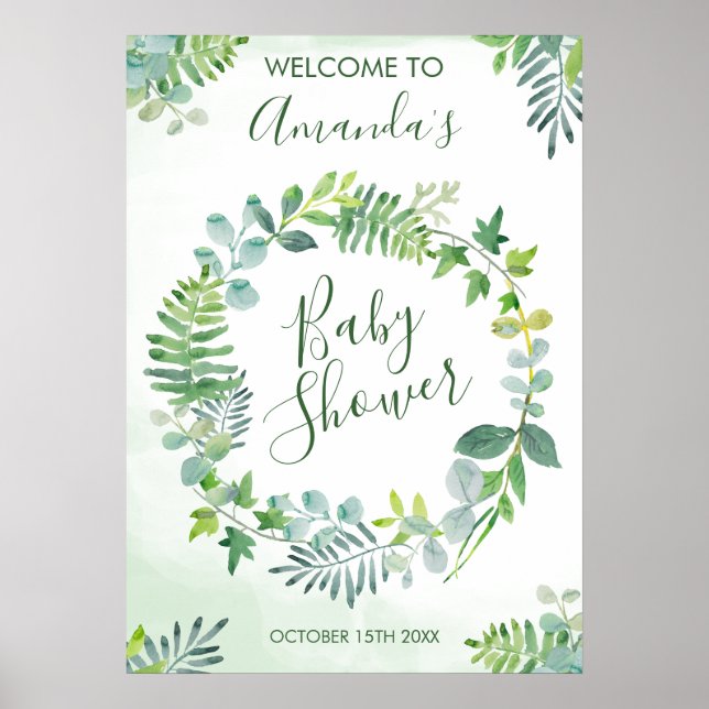 Affiches Baby shower verdure couronne (Devant)