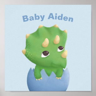 Affiches Baby Triceratops Dinosaur Egg Nursery Décor