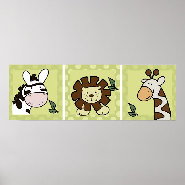 Affiches Baby Zoo Animals Giraffe Zebra Lion set of 3 (Devant)