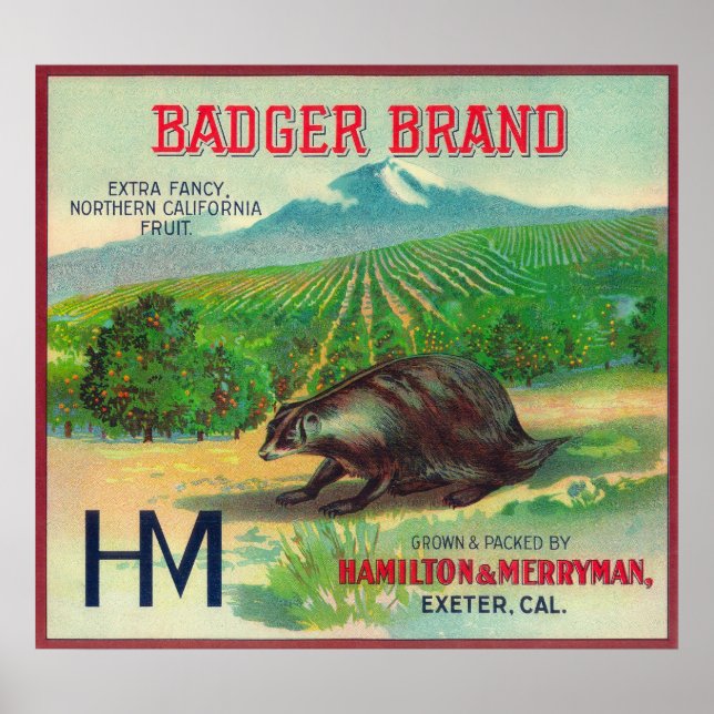 Affiches Badger Orange LabelExeter, CA (Devant)