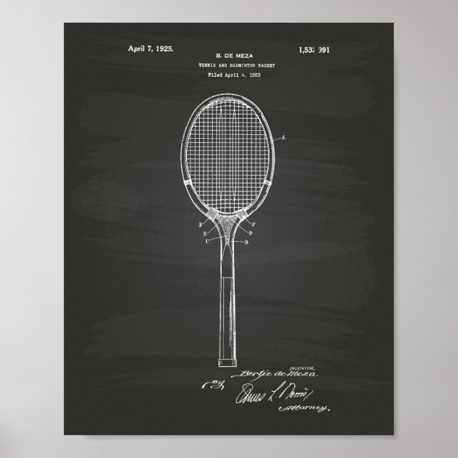 Affiches Badminton Racket 1925 Patent Art Chalkboard (Devant)