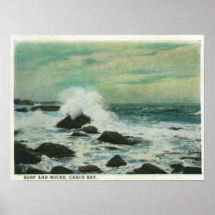 Affiches Baie de Casco, MaineSurf et roches de plage