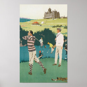 Affiches Baie de Cruden de Vintage voyage jouant au golf