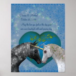 Affiches Baiser les licornes Coeur Mariage Anniversaire Pos