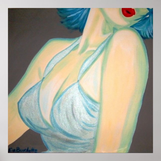 Affiches Baiser Poster, épingle, lèvres gris rétro bleu Kim (Devant)