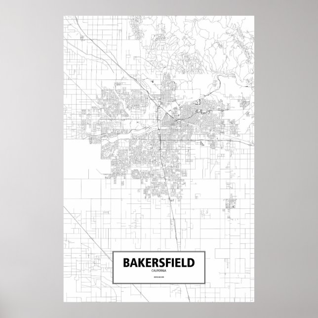 Affiches Bakersfield, Californie (noir sur blanc) (Devant)