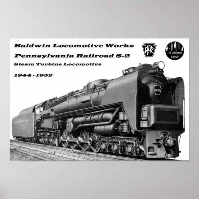 Affiches Baldwin Locomotive Works S-2 PRR Turbine à vapeur (Devant)