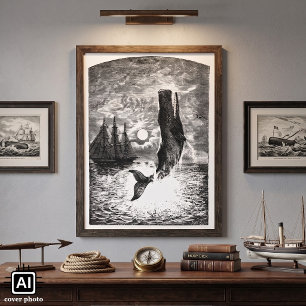 Affiches Baleine à sperme vintage faisant une brèche, Anima
