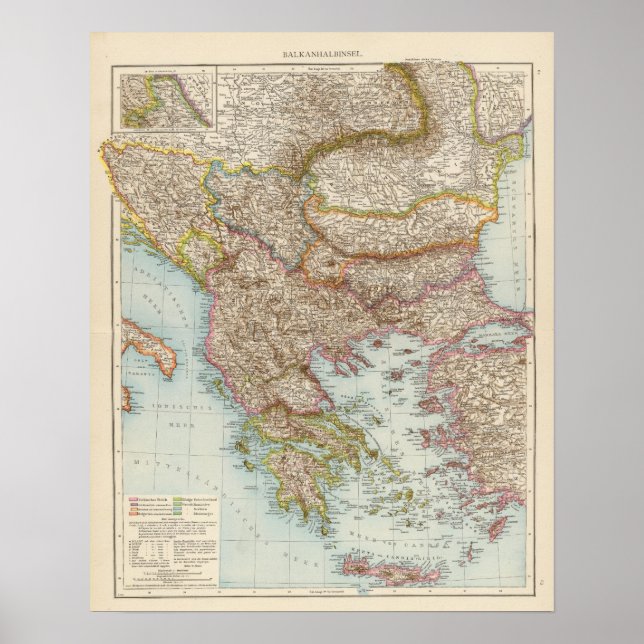 Affiches Balkanhalbinsel - Carte de la péninsule des Balkan (Devant)