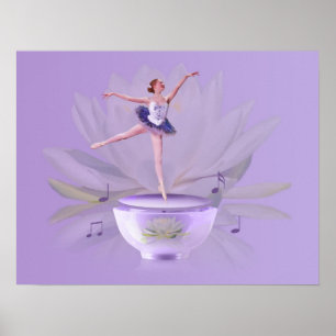 Affiches Ballerine de boîte à musique avec le nénuphar