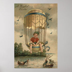 Affiches Ballon à Air Pâques Oeuf Peint Coloré Canard