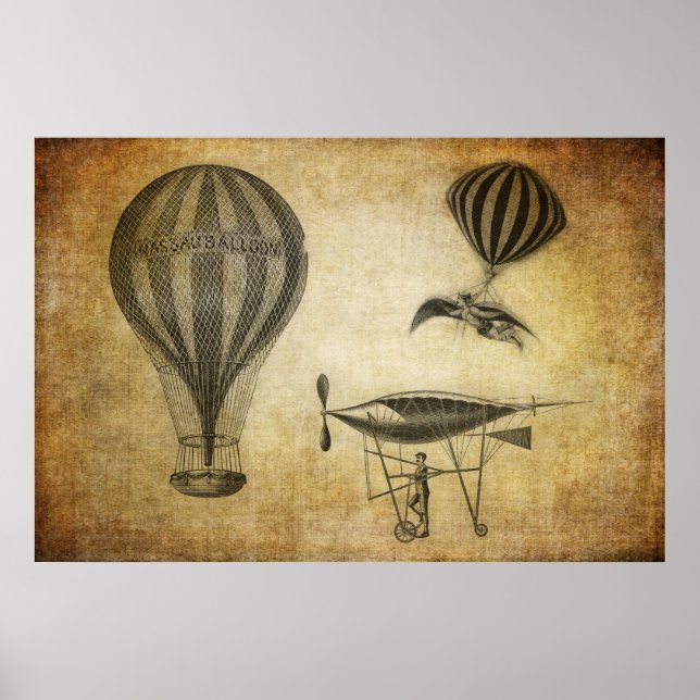 Affiches Ballons à air chaud vintage et dirigides (Devant)