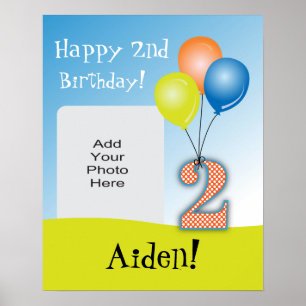 Affiches Ballons colorés Photo du 2e anniversaire de l'enfa