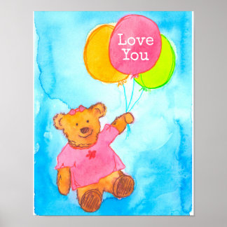 Affiches Ballons d'ours en Teddy rose Vous Aimez