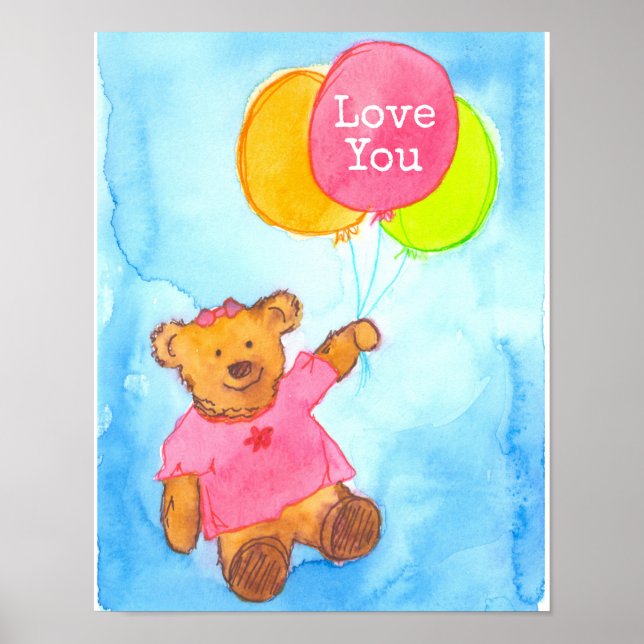 Affiches Ballons d'ours en Teddy rose Vous Aimez (Devant)