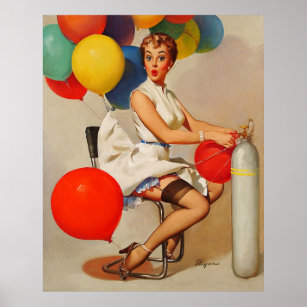 Affiches Ballons vintages de la partie hélium Pin up Girl