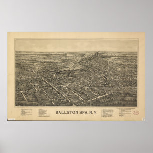 Affiches Ballston Spa New York 1890 Antique Panoramic Map