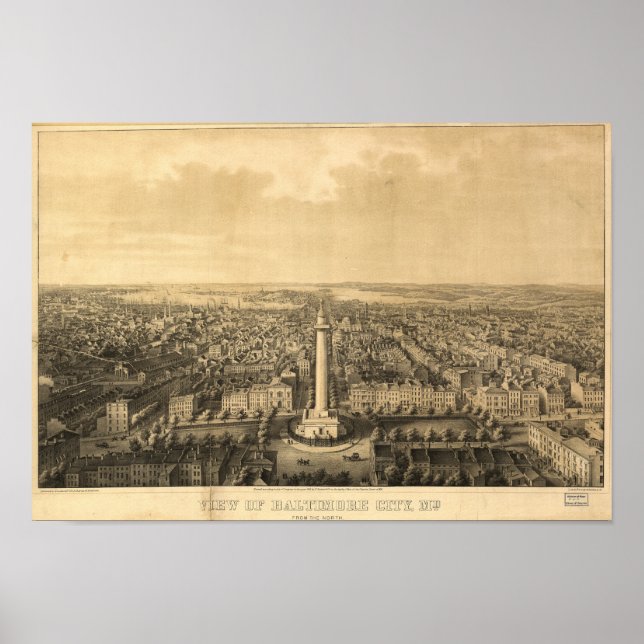 Affiches Baltimore Maryland 1862 Carte panoramique antique (Devant)
