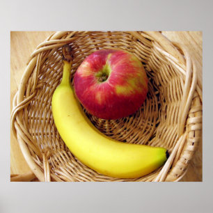Affiches Banane et pomme dans une corbeille