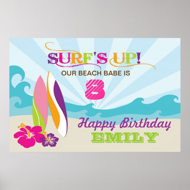 Affiches Bandeau d'anniversaire à thème de la plage et du s (Devant)